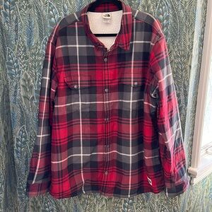The North Face Red and Gray Plaid Shirt Jacket